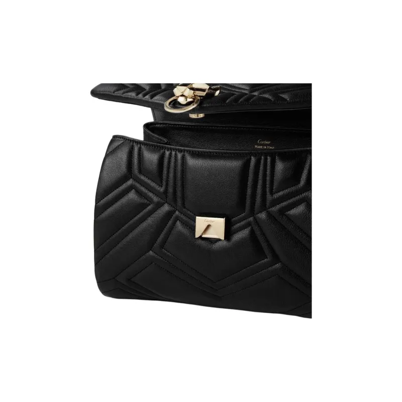 CARTIER Panthère De Cartier Calfskin Shoulder Bag, Crossbody Bag Trumpets Women's Black-3