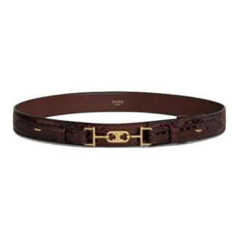 CELINE Solid Color Decoration Letter Leather Belts Women's Brown Width 2.8CM