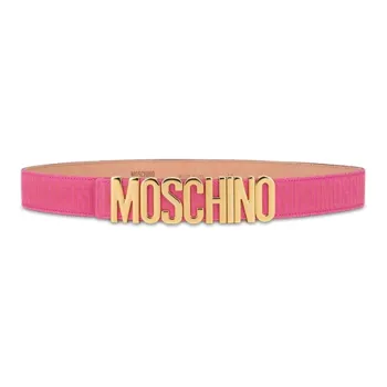 MOSCHINO Letter Logo Smooth Buckle Leather Belts Women's Pink Width: 3.5cm