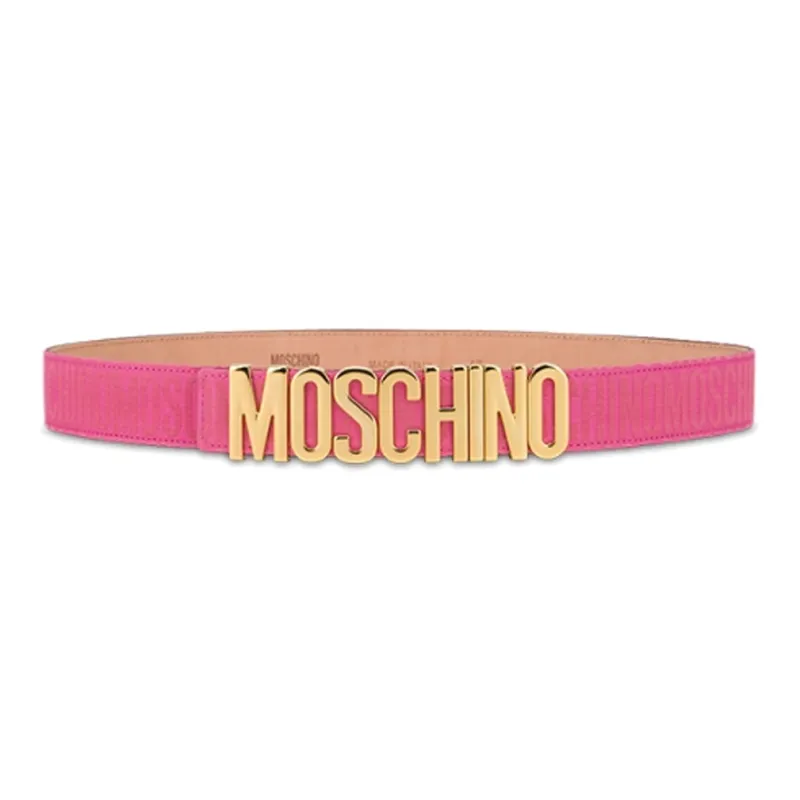 MOSCHINO Letter Logo Smooth Buckle Leather Belts Women's Pink Width: 3.5cm-0