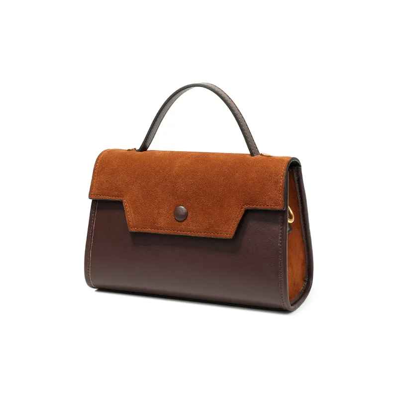 Teenmix Cow Leather Kelly Bag, One Shoulder Handbag Trumpets Women's Khaki/Black/Red Brown-7