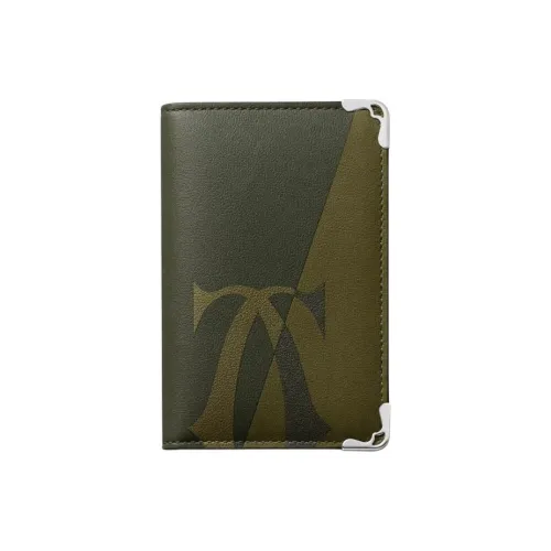 CARTIER Must De Cartier Calfskin Card Clip Card Holder Women's Khaki