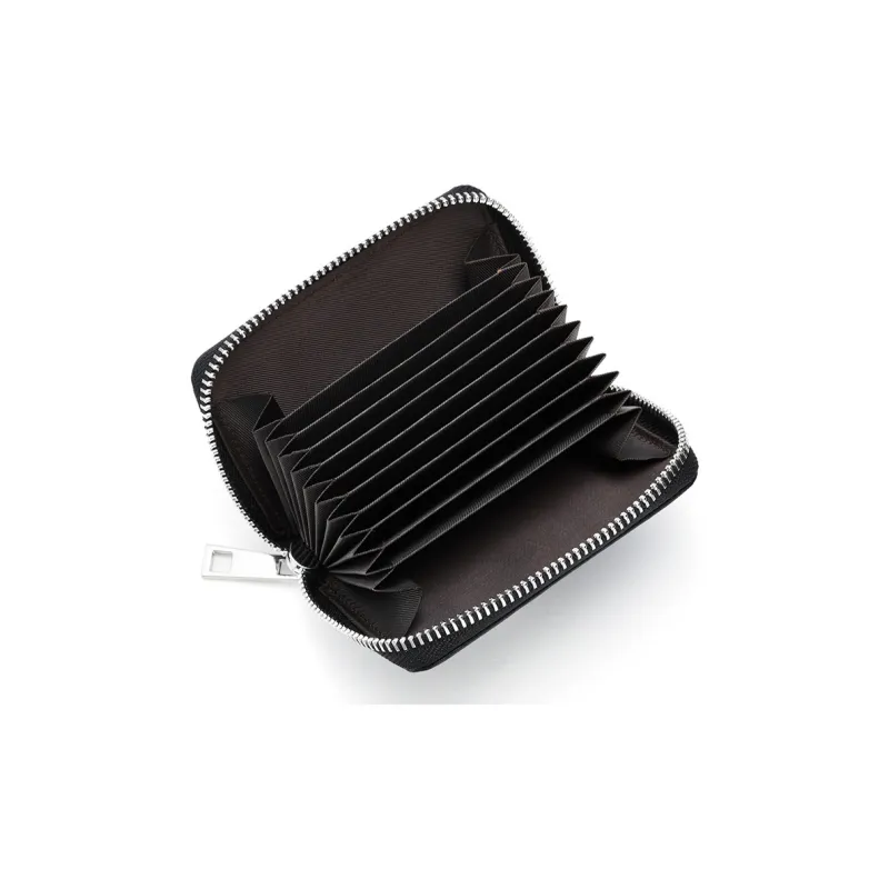 AUGTARLION Cow Leather Zip Closure Small Bag Card Holder Unisex Black-4