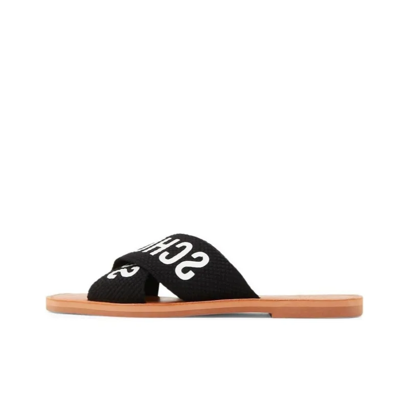 Schutz Logo print Flat Leather Slides Women's-0