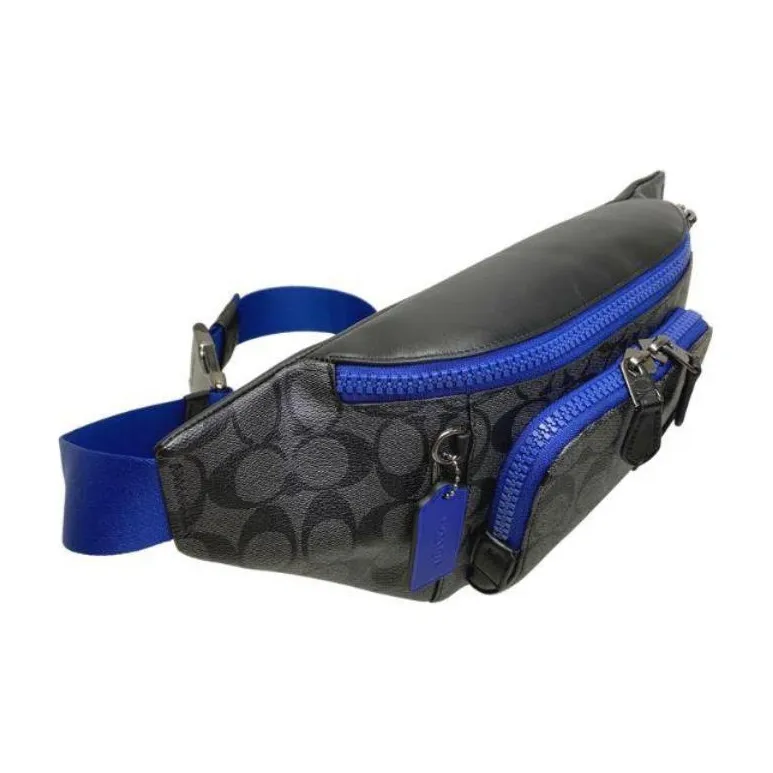 COACH Track Cow Leather Detail Shoulder Bag, Crossbody Bag, Sling Bag, Fanny Pack Tubas Men's Charcoal Gray & Blue-1
