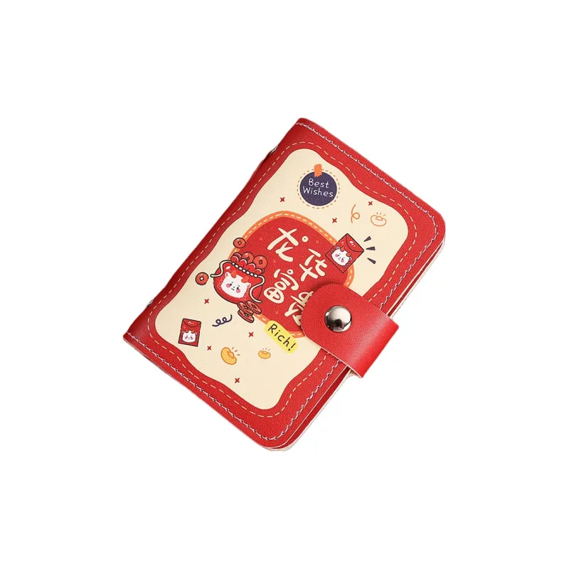OUZIHUANG PU Wallets Card Holders Mini Unisex Red-5