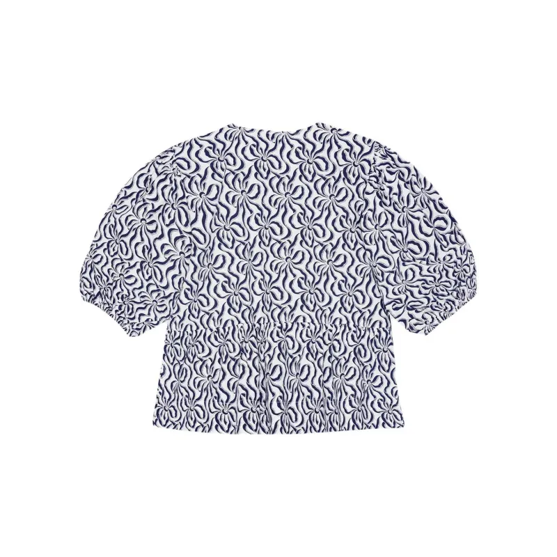 GANNI Printed Cotton Peplum Blouse Shirt Women's White Egret-1