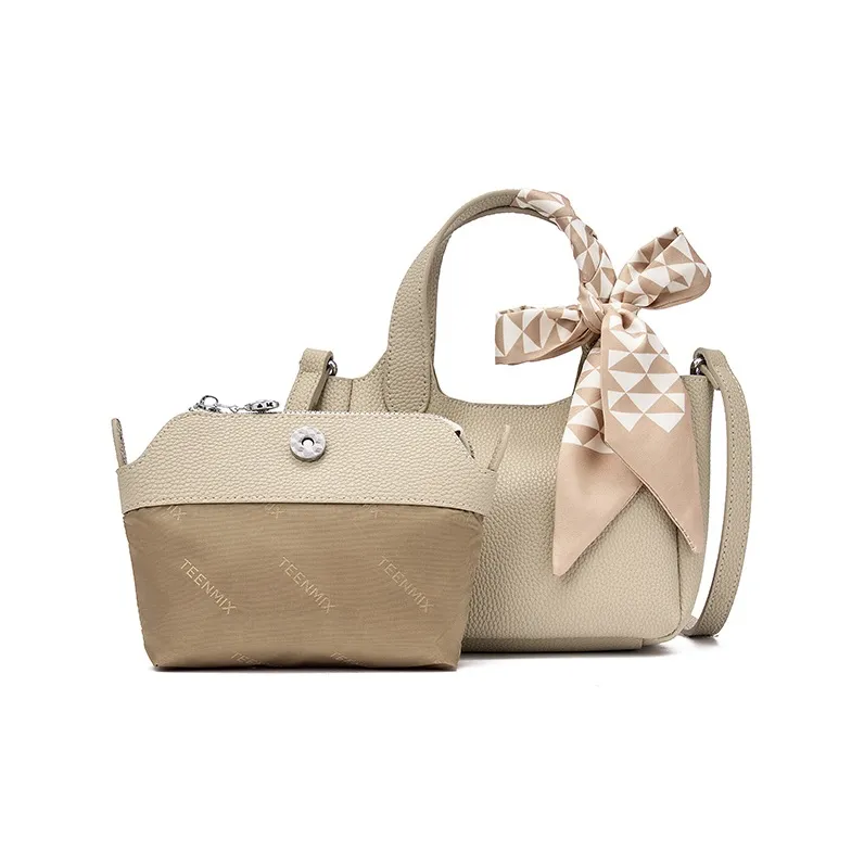 Teenmix Cow Leather Bucket Bag, Shoulder Bag, Handbag Women's Milk Tea/Yellow Brown-16