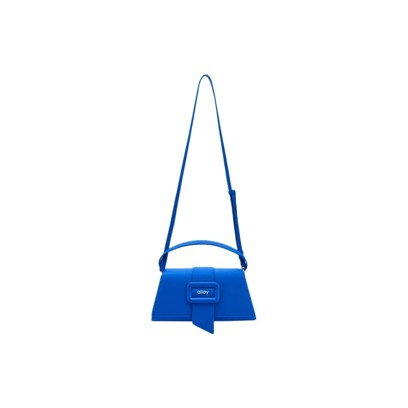 Alloy Cow Leather Saddle Bag Handbag Shoulder Bag Crossbody Bag Medium Size Women's Blue-3