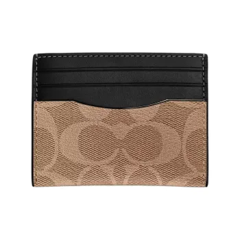COACH Card Case Coated Canvas With Refined Calfskin ID Card Holder Card Holder Unisex Bronze & Tan