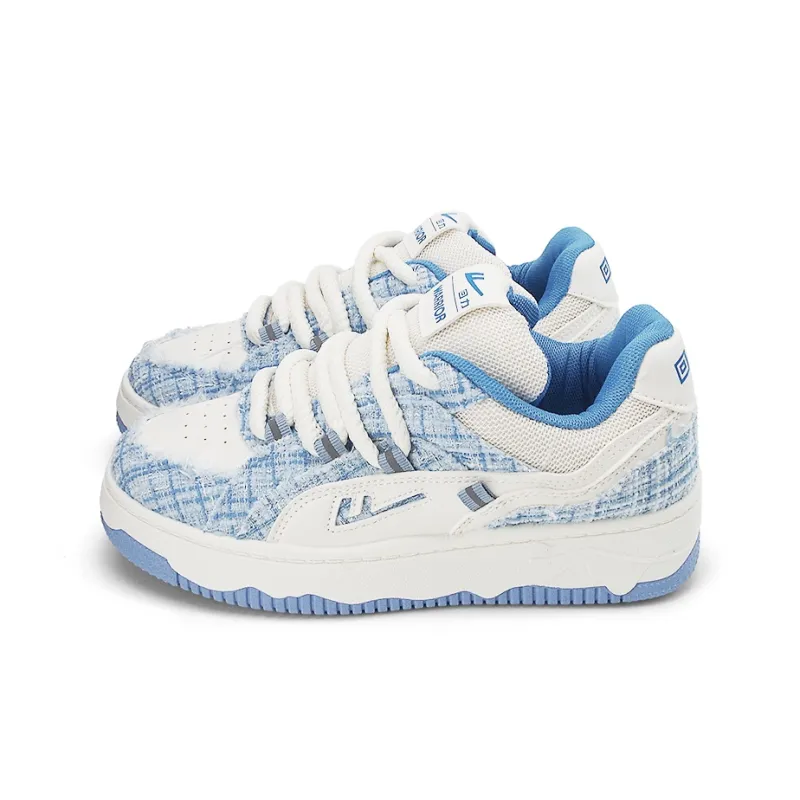 Warrior Casual Athletic Shoes Wear-Resistant Lightweight Height Increasing Low-Top Skateboard Shoes Women's White Blue-1
