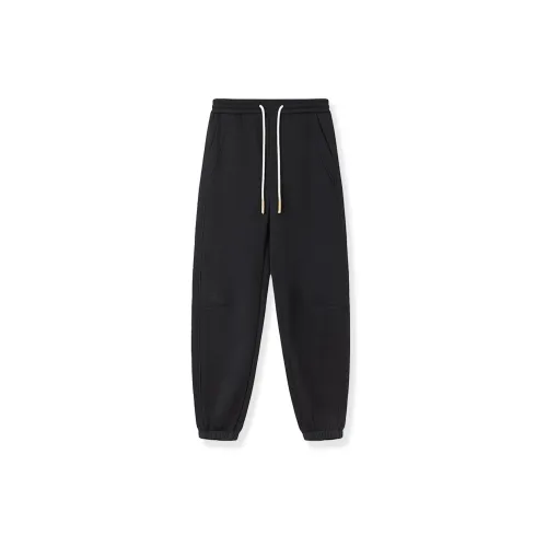 WILD LEADER Casual Pants Unisex Black Fleece-Lined And Thickened