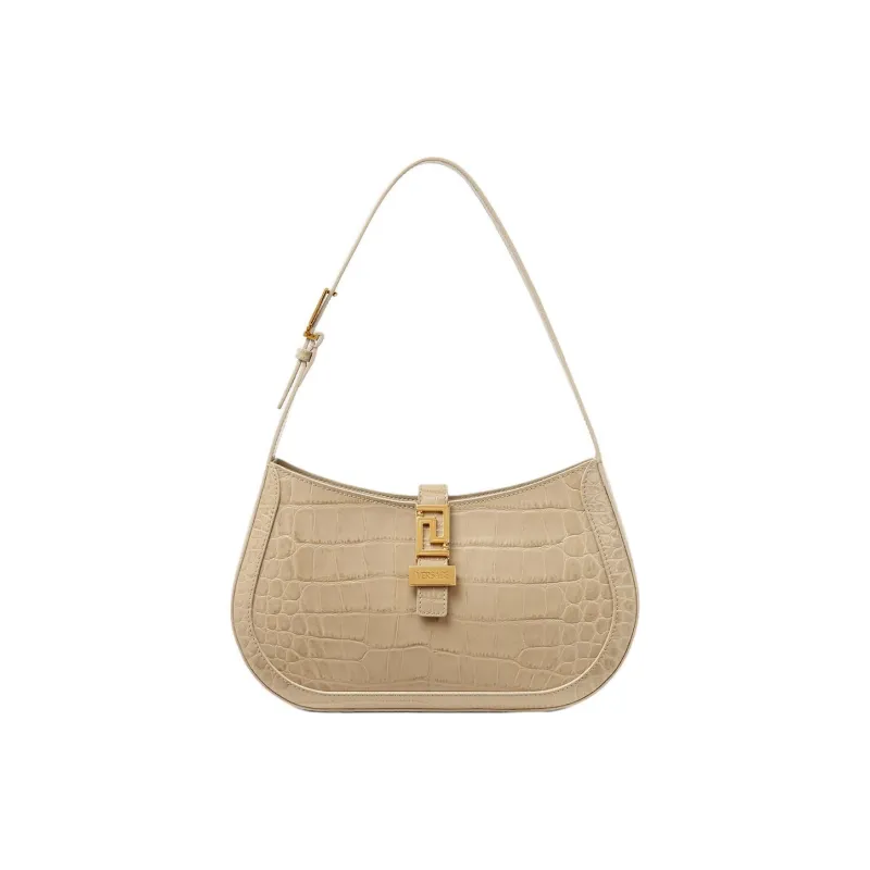 VERSACE Greca Goddess Cow Leather Vagabond Bag Handbag Shoulder Bag Women's Beige-0