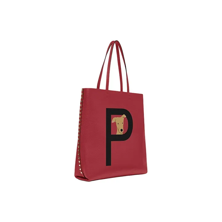 Valentino GARAVANI ROCKSTUD Grained Calfskin Tote Bag Shopping Bag Shoulder Bag Handbag Women's Red & Black-1