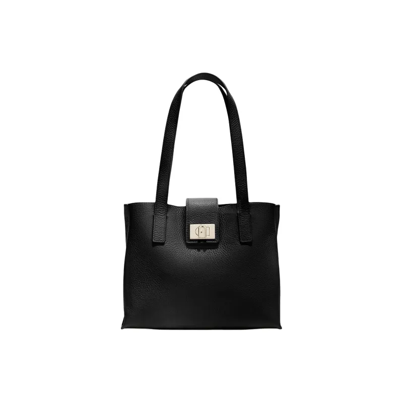Furla 1927 Collection Grain Cow Leather Tote Bag, Shopping Bag, Handbag, Shoulder Bag Women's Black-0
