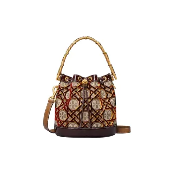 TORY BURCH T Monogram Jacquard Bucket Bag, Shoulder Bag, Crossbody Bag, Handbag Women's Hazelnut