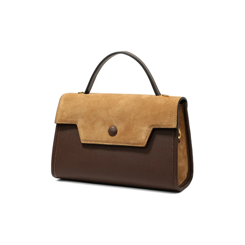 Teenmix Cow Leather Kelly Bag, One Shoulder Handbag Trumpets Women's Khaki/Black/Red Brown-24