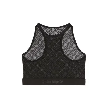 PALM ANGELS Monogram Pattern Sheer Lace Bra
