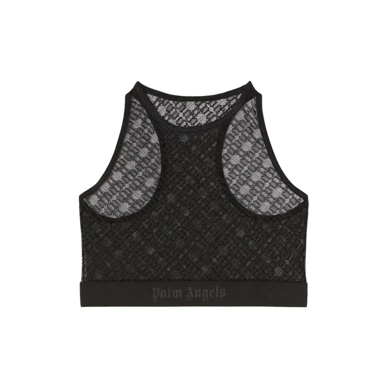 PALM ANGELS Monogram Pattern Sheer Lace Bra-0