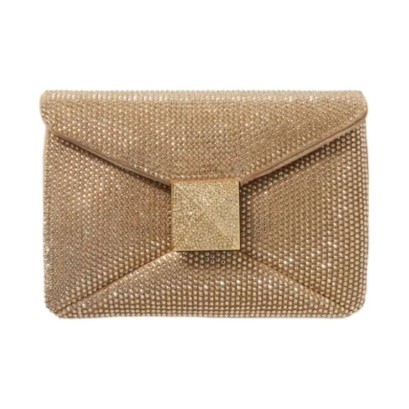 Valentino Crystal Setting Clutches Shoulder Bags Women's Rose Gold-0