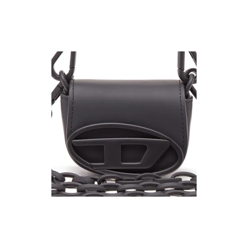 DIESEL Cow Leather Shoulder Bag, Crossbody Bag, Handbag Small Size Women's Black-4
