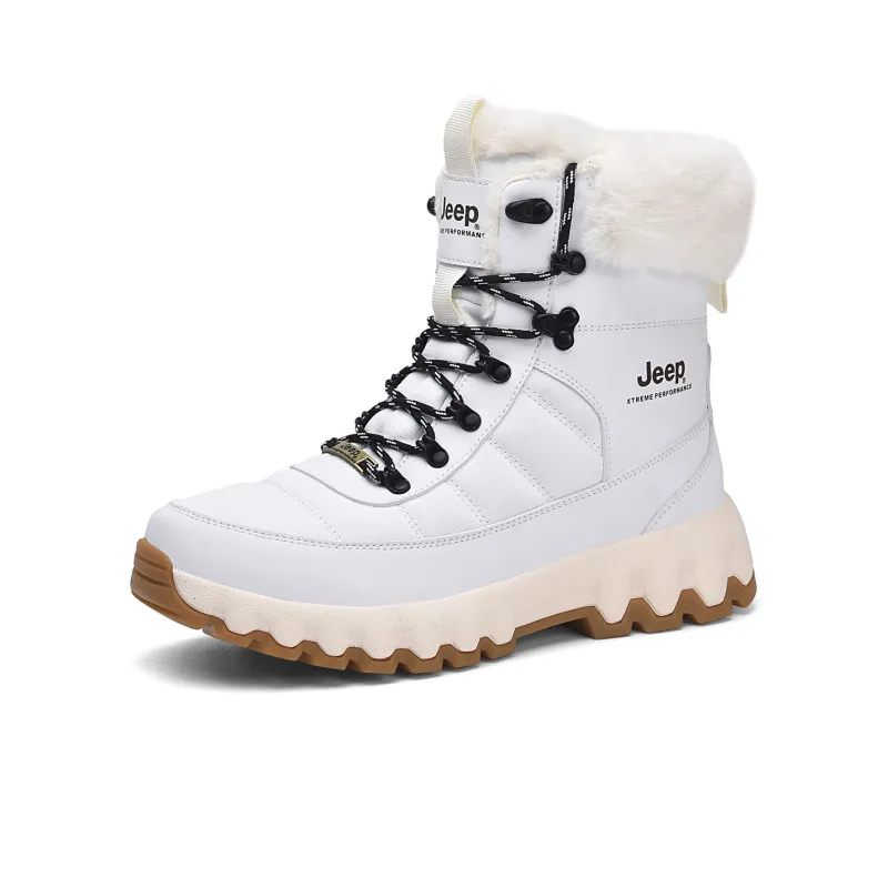 Jeep Warm Wear Resistant Slip Resistant Crew Snow Boots Unisex White-1