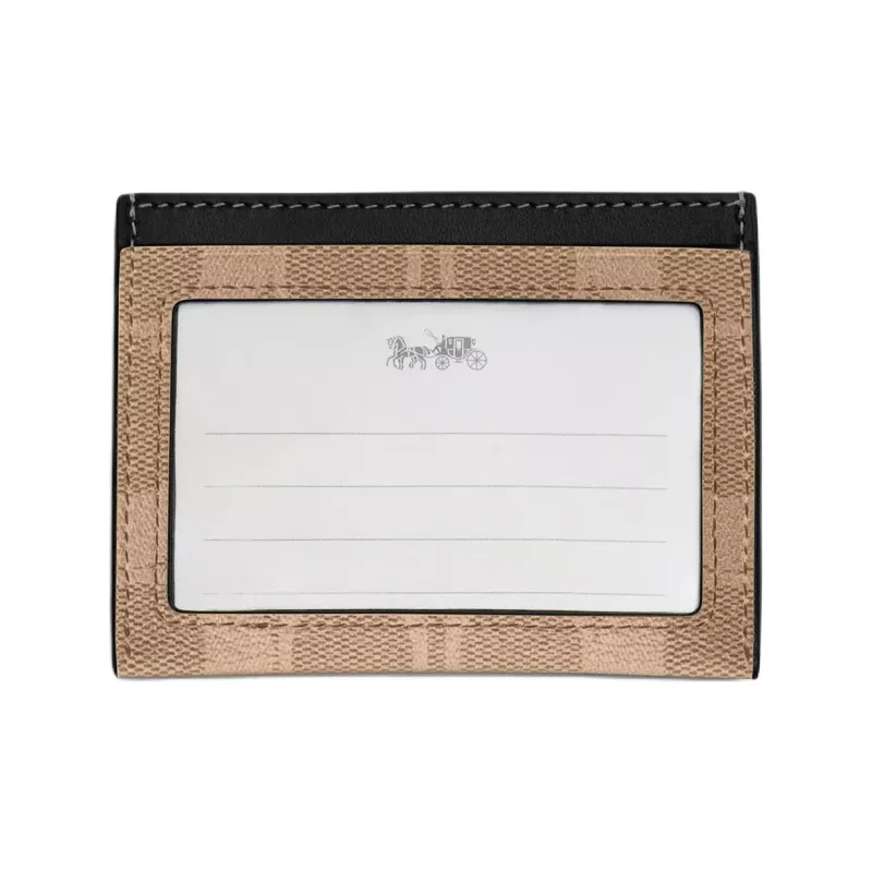 COACH Card Case Coated Canvas With Refined Calfskin ID Card Holder Card Holder Unisex Bronze & Tan-1