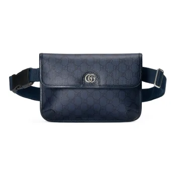 GUCCI Ophidia Canvas With Leather Sling Bags One Shoulder Crossbody Fanny Pack Small Size Men's Blue & Black