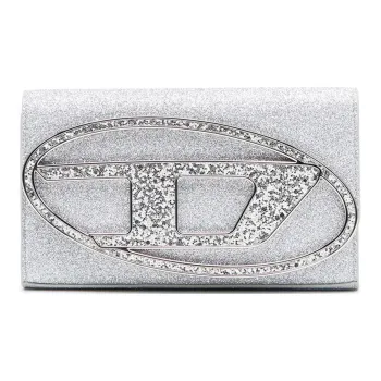 DIESEL Glitter Fabric Wallet Large Size Women's Silver