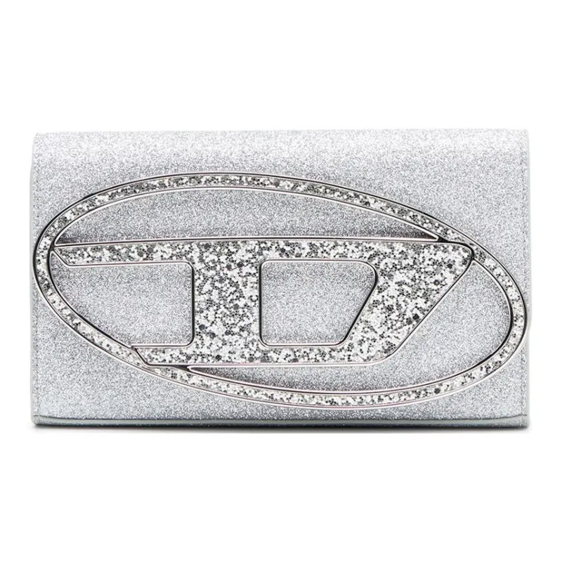 DIESEL Glitter Fabric Wallet Large Size Women's Silver-0