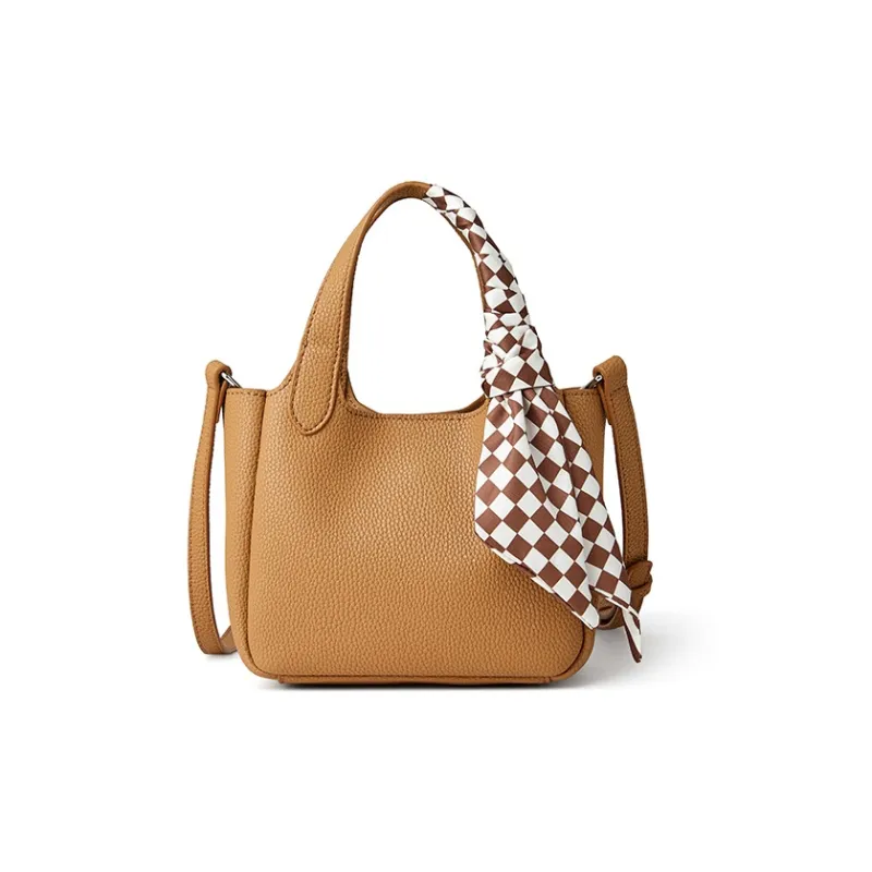 Teenmix Cow Leather Bucket Bag, Shoulder Bag, Handbag Women's Milk Tea/Yellow Brown-9