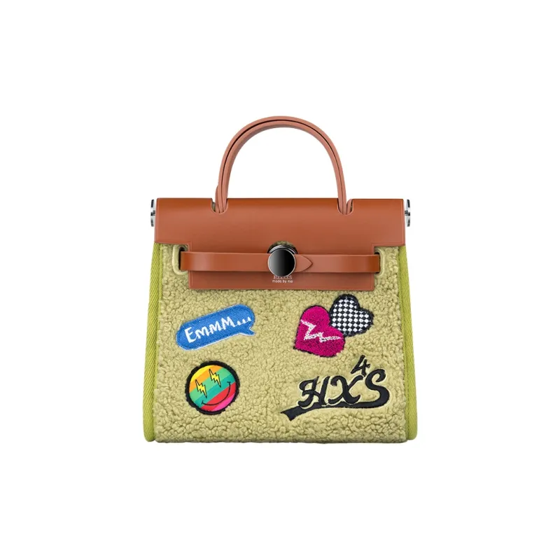 HXXXXS Cow Leather Shoulder Bag, Crossbody Bag Trumpets Women's Cream White/Milk Tea Brown/Raspberry/Moss Green-6