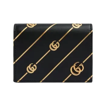 GUCCI Leather Flap Wallet Card Holder Women's Black
