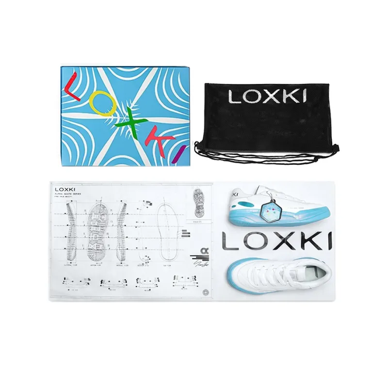 LOXKI Anti Slip Wear Resistant Low Top Skateboard Shoes Unisex White Blue-5