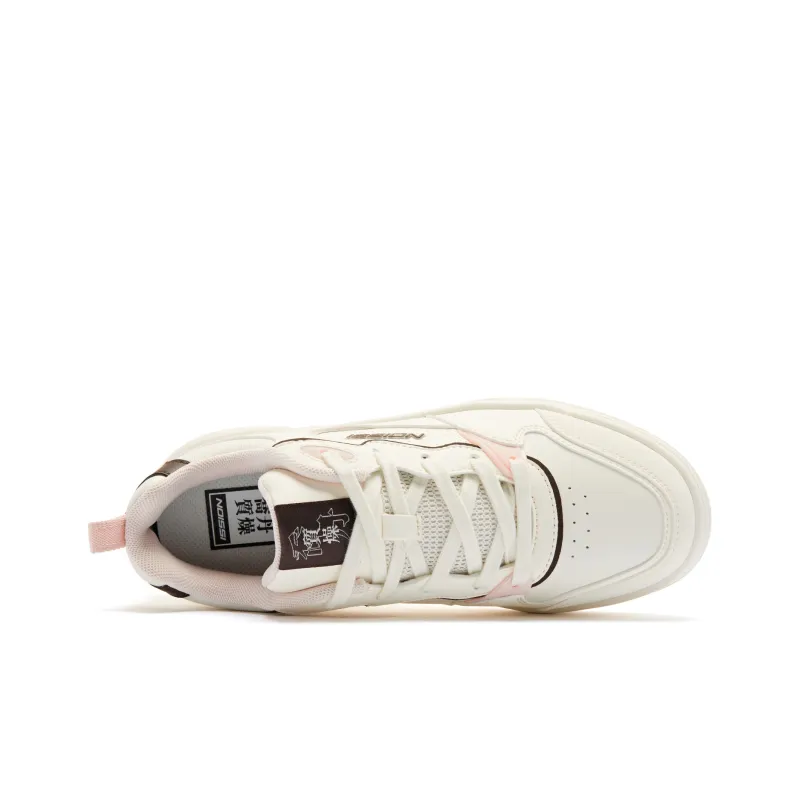 QIAODAN Wear resistant And Lightweight Low Top Skateboard Shoes Women's Dark Brown Ivory-3