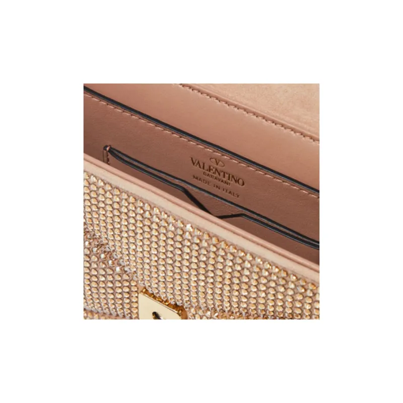 Valentino Crystal Setting Clutches Shoulder Bags Women's Rose Gold-3