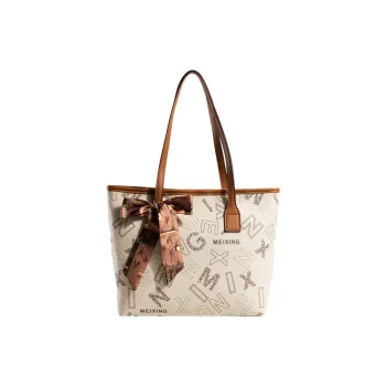 NOMK PU Tote Bag, Shopping Bag, Shoulder Bag Women's Ecru/Coffee