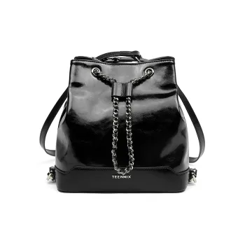 Teenmix Cow Leather Backpack Medium Size Women's Camel/Black