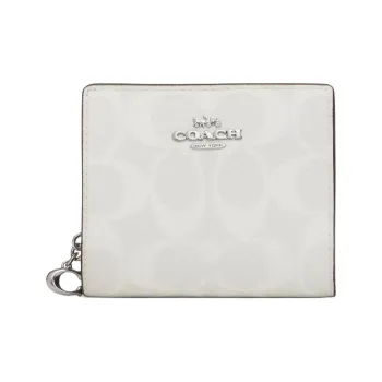COACH Snap Wallet Canvas With Leather Coin Purses Wallets Regular Women's Chalk & Glacier White