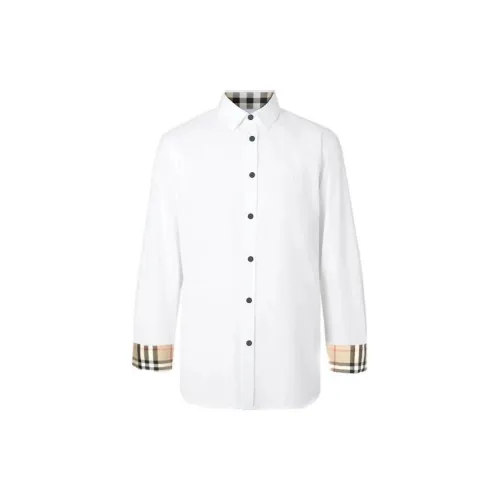 Burberry Men Solid Logo Turn-down Collar Single-breasted Long-sleeve Shirt White