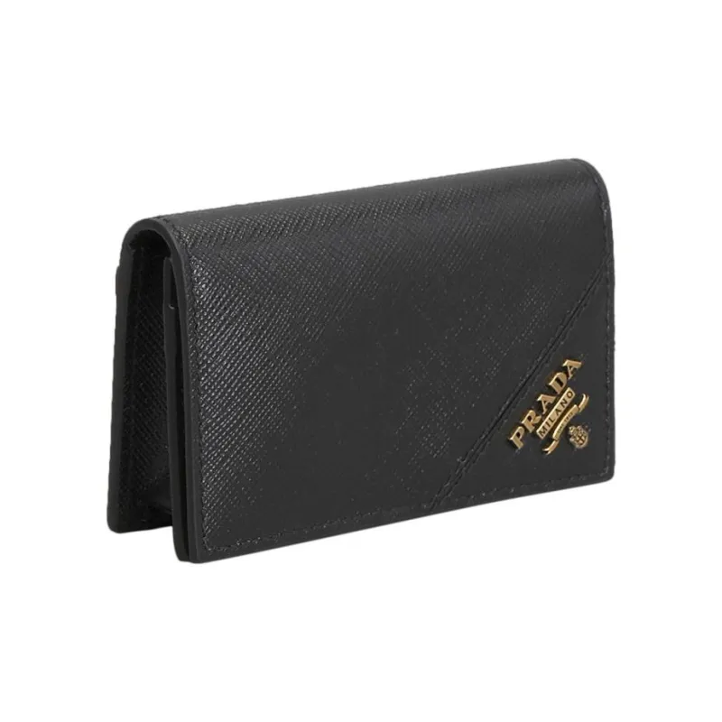 PRADA Leather Card Holder Coin Purse Unisex Black-3