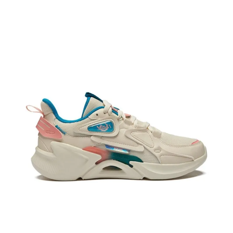 361° Abrasion Resistant Lightweight Cushioning Low Top Running Shoes Women's Beige Cyan-1