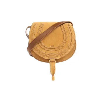 Chloe Marcie Suede Calfskin Saddle Bag Shoulder Bag Crossbody Bag Small Size Women's Yellow