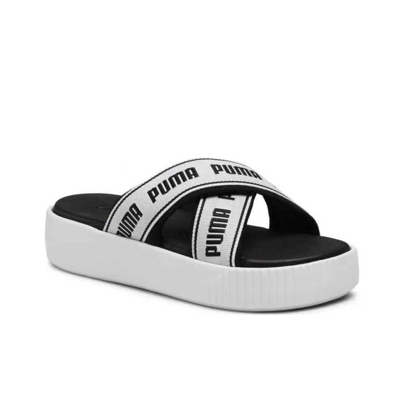 PUMA Platform Slide Tape Slippers For Black/White Women's-1