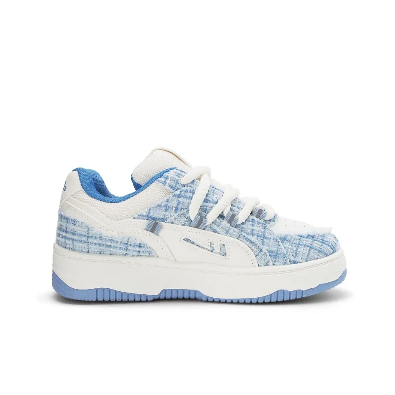 Warrior Casual Athletic Shoes Wear-Resistant Lightweight Height Increasing Low-Top Skateboard Shoes Women's White Blue-2