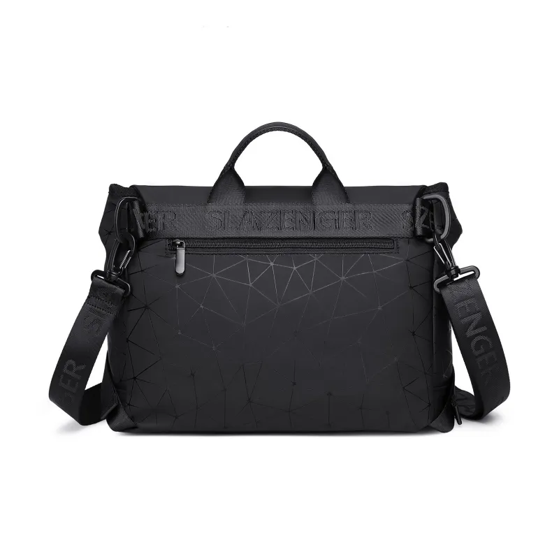 Slazenger PU Messenger Bag, Handbag, Crossbody Bag Unisex Black Diamond Pattern-2