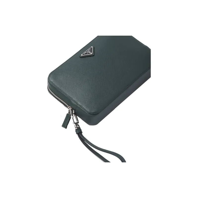 PRADA Saffiano Leather Clutch Men's Emerald Green-5
