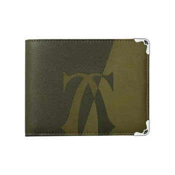 CARTIER Smooth Cow Leather Card Holder Wallet Women's Khaki