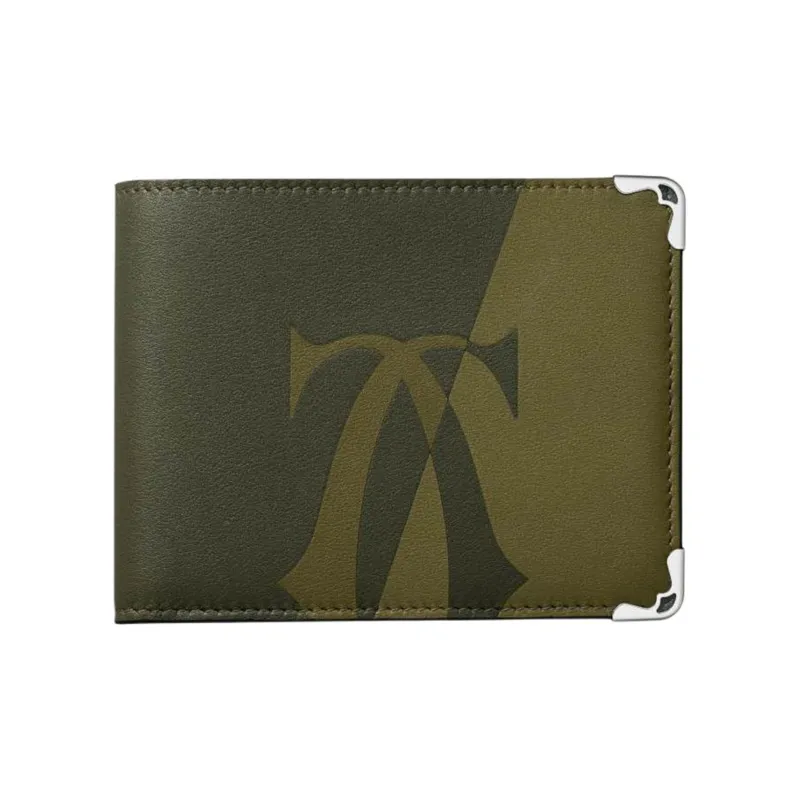 CARTIER Smooth Cow Leather Card Holder Wallet Women's Khaki-0