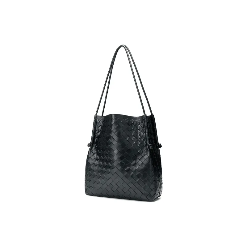 ROBERTA DI CAMERINO Sheepskin Large Capacity Bucket Bag Underarm Shoulder Bag Tote Bag Mom Bag Women's Black/Steel Gray-1